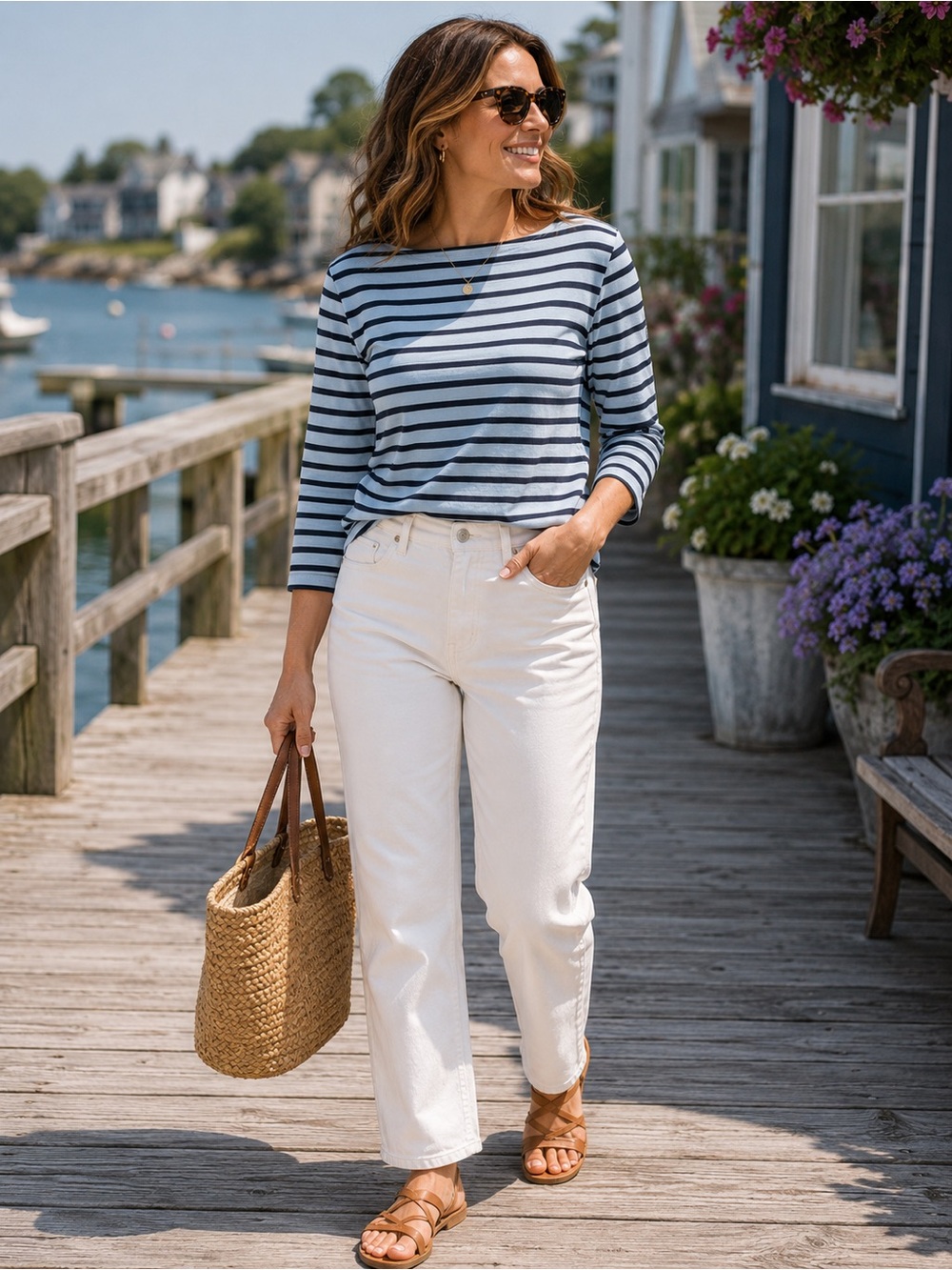 Saint James L’Atelier Blue Breton Stripe Cotton Top Women’s 12/M Tshirt